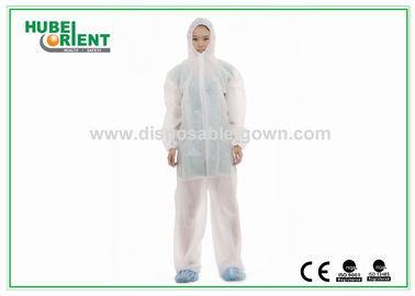 Protective White Non-Woven/SMS/PP+PE Disposable Use Coverall With Hood And Zip Closure For Lab