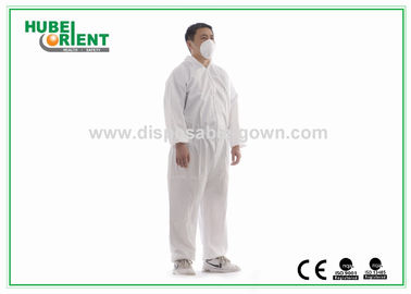 Durable Cleanroom SMS Disposable Hooded Coveralls 50gsm Zipper Front