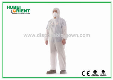 Dust-Proof And Breathable White Disposable Coveralls With Hood / Feetcover For Protect Body