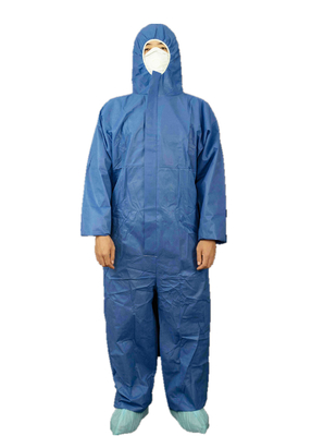 Type5/6 Dark Blue Disposable SMS Chemical Protective Coverall Breathable With Hood