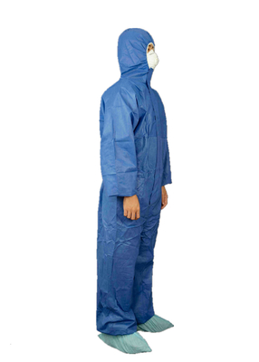 Type5/6 Dark Blue Disposable SMS Chemical Protective Coverall Breathable With Hood