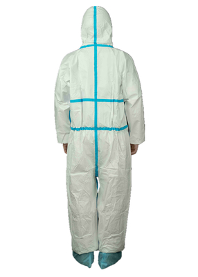 Hospital EN14126 Type4/5/6 Disposable MP Chemical Coverall With Blue Tape