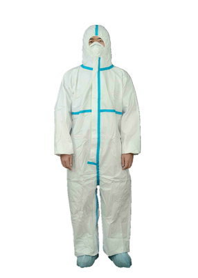 Anti-Static Type4/5/6 Blue Striped MP Disposable Chemical Coverall With 2-Pieces Elasticated Hood