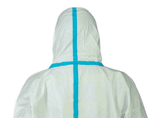 Type 4/5/6 Splash Prevention MP Disposable Coverall With 2-Pieces Hood And Blue Tape