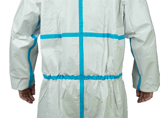 Type 4/5/6 Splash Prevention MP Disposable Coverall With 2-Pieces Hood And Blue Tape