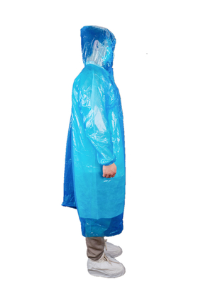 Disposable Adult Use PE Raincoat With Long Sleeves And Hood For Rainy Day