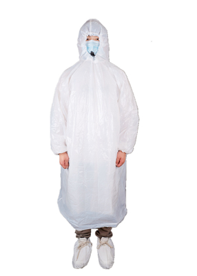 Disposable Adult Use PE Raincoat With Long Sleeves And Hood For Rainy Day