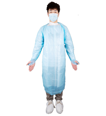 Medical Disposable CPE Isolation CPE Gown With Apron Style Neck And Thumb Cuffs