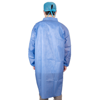 Hospital Use Dark Blue Medical Long Lab Coat With Snaps Closure And Shirt Collar