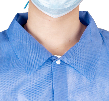 Hospital Use Dark Blue Medical Long Lab Coat With Snaps Closure And Shirt Collar