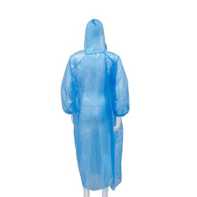 CE / ISO Blue / White Disposable Waterproof PE Plastic Rain Coat With Hood