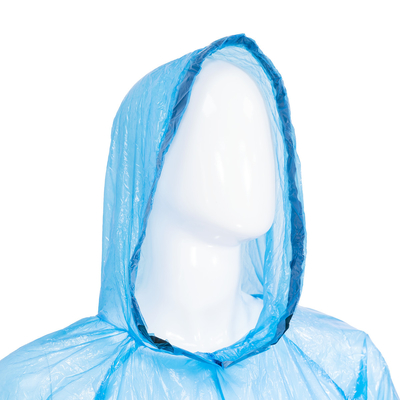 Camping Hiking Mountaineering Blue White PE Disposable Waterproof Raincoat With Hood