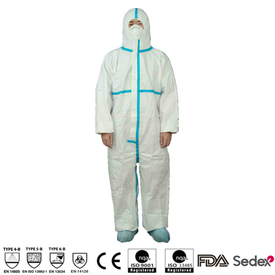 Type 4B Anti Static Blue Tape Disposable Chemical Protective Coverall With Hood