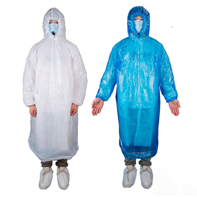 Waterproof Disposable PE Plastic Raincoat With Hood Blue/White Hooded PE Poncho