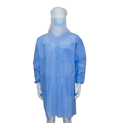 Unisex Blue Nonwoven Lab Coat Shirt / Korean / Knitted Collar Style