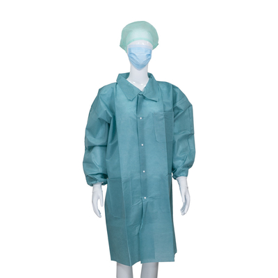 Unisex Blue Nonwoven Lab Coat Shirt / Korean / Knitted Collar Style