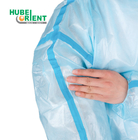 Blue/White Waterproof Disposable PP PE Medical Isolation Gown With Blue Tape