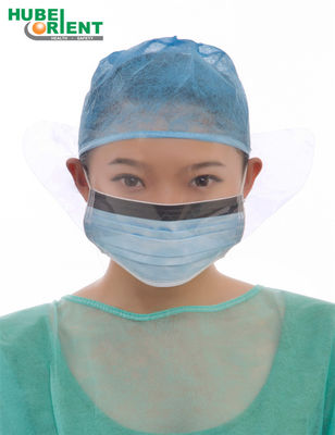 Disposable Non Woven Medical Surgical PP 3 Ply Face Mask Earloop With Splash Visor Blue