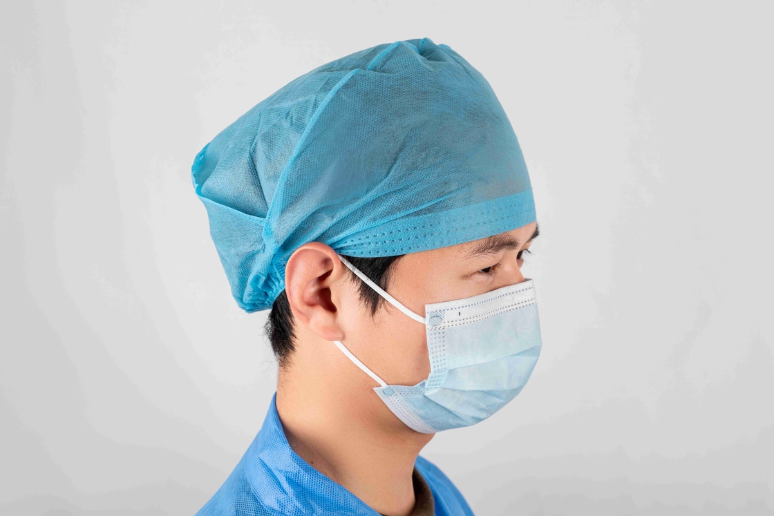 MDR CE Anti Bacterial Disposable Medical Doctor Cap With Elastic Rubber At Back