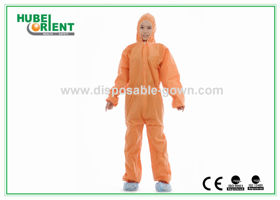 SMS Protective Orange Disposable Coveralls/Disposable Hazmat Suits For Laboratory/Factory