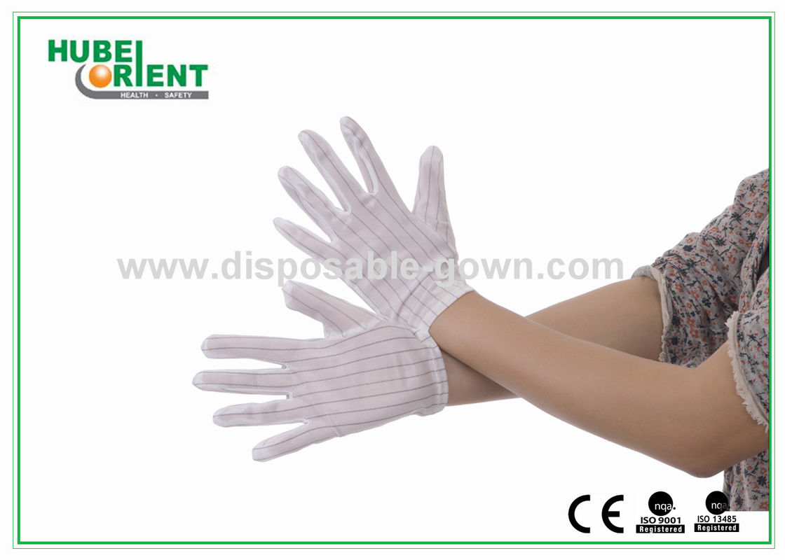 White Nylon ESD Safe Gloves Disposable Hand Gloves With Conductive Ribbon