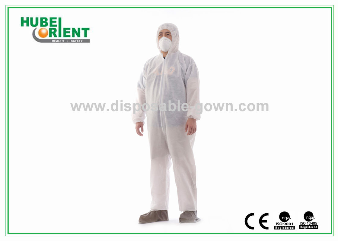 Dust-Proof And Breathable White Disposable Coveralls With Hood / Feetcover For Protect Body