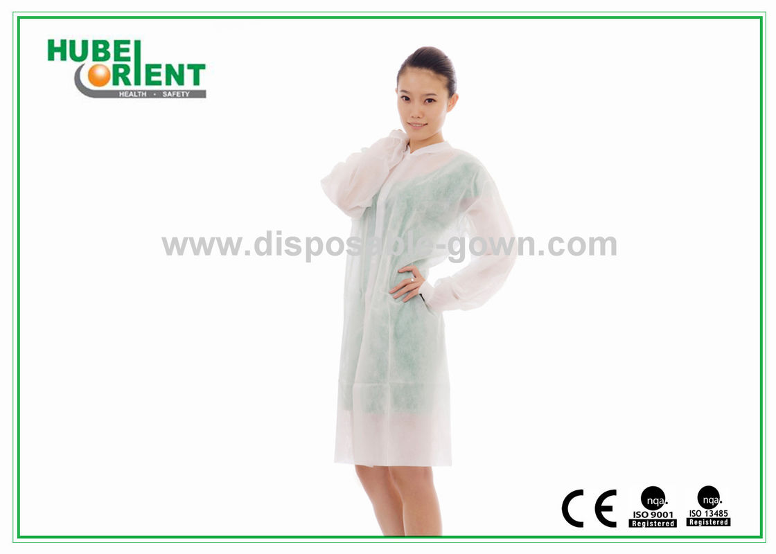 Knitted Collar Protective Disposable Lab Coats Small Splash Proof With Snaps Closure