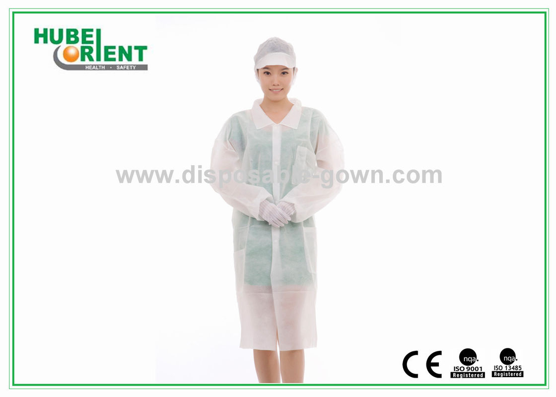 Soft Fluid Resistant Disposable Use Protective Lab Coat With Zip for factory/laboratory/food industry