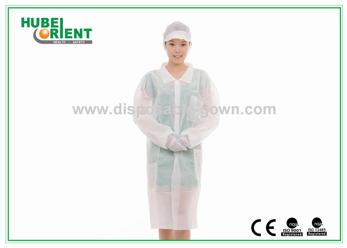 Dust-Proof Nonwoven PP Colored Disposable Visitor Coats With Snaps With Dofferent Style Collar