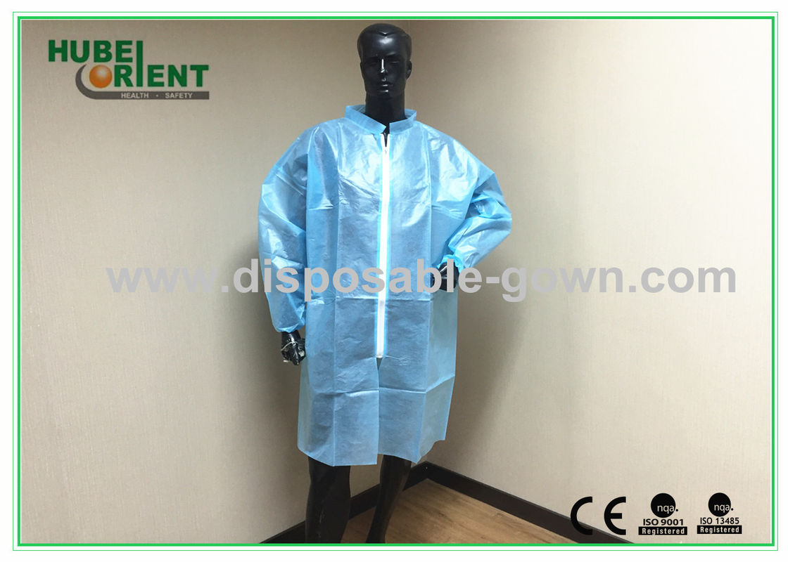 Blue Water Resistance Disposable Long Sleeve Lab Coat With Comfortable Feeling For Factory Use