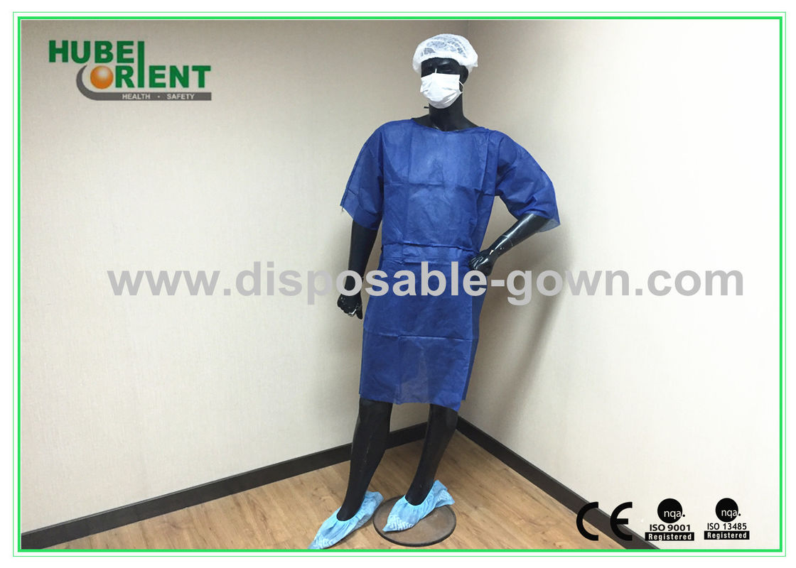 Short Sleeved lab coats Disposable Isolation Gowns Dark Blue