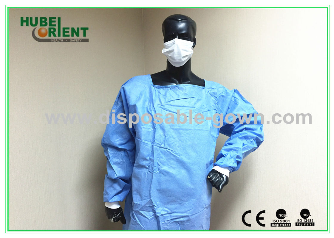 Blood Proof Blue Disposable Dental Gowns/Tyvek Protective Clothing with knitted wrist