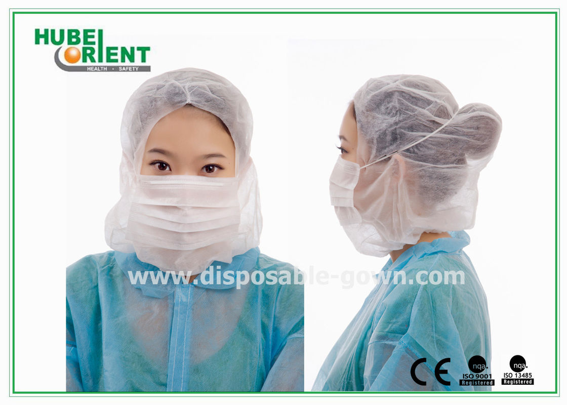 Nonwoven Hood Disposable Head Cap with 3ply Face Mask for Cleanroom and Food Industry