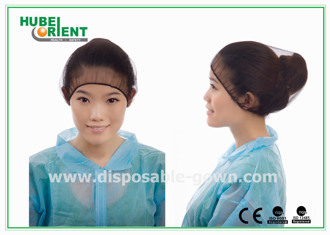 Black Round Nylon Disposable Head Cap / hospital hair nets with Elastic and Snood