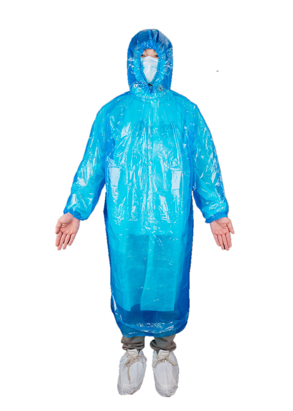 Disposable Transparent PE Raincoat With Long Sleeves And Drawstring Hood