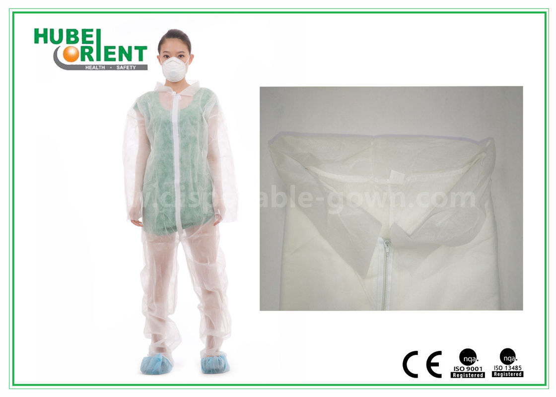 White Disposable Coveralls Non Woven For Medical Without Hood With Free Sample