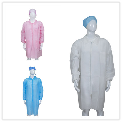 PP / SMS / MP / Tyvek Anti Dust Disposable Lab Coat Snaps / Velcros / Zip Closure