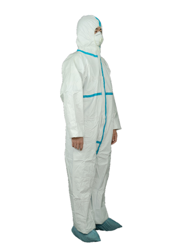 CAT-III Type 4B 5B 6B Disposable Coverall With Blue Tape And Elasticated Hood