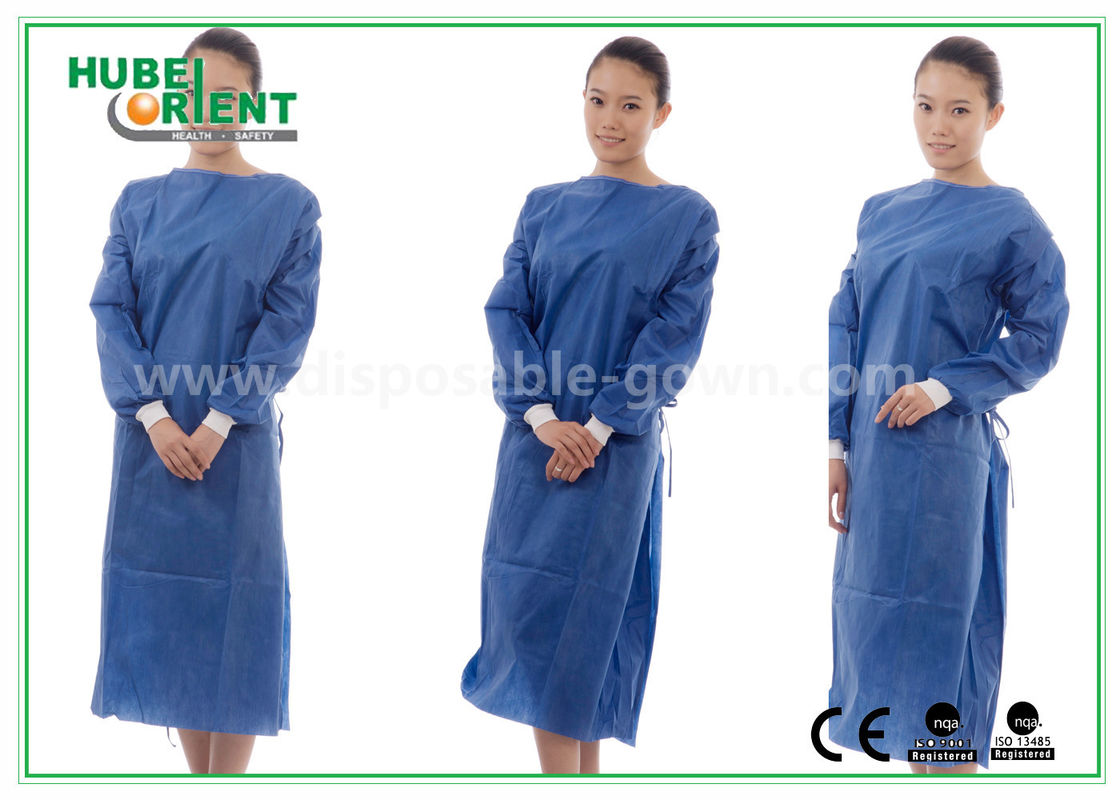 Non-woven or SMS Blue Disposable Hospital Scrubs With Elastic And Knit Cuff