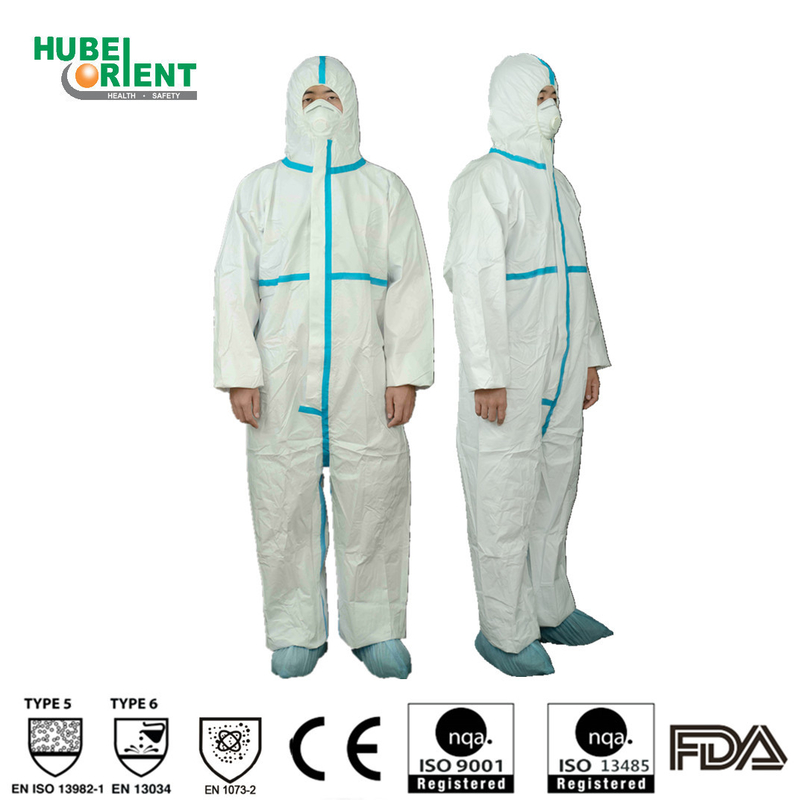 Type4/5/6 Blue Tape Disposable Coverall Prevent Splash And Bacteria In Clean Environment