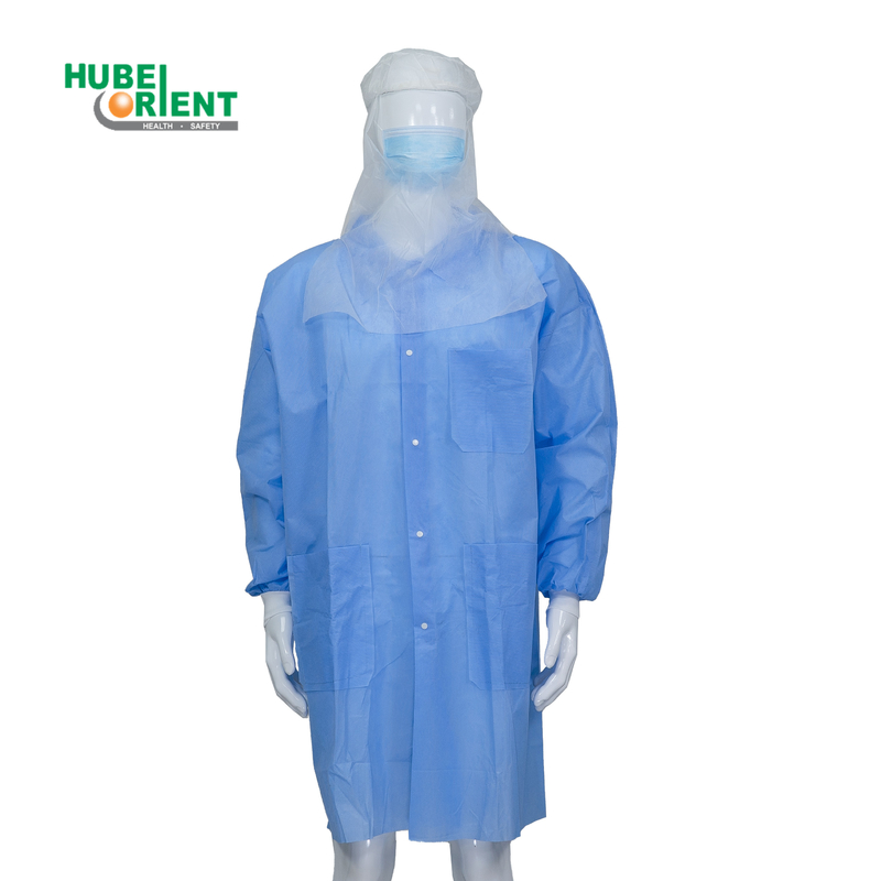 Blue / White PP / SMS / Microporous / Tyvek Disposable Lab Coat With Snaps Closure