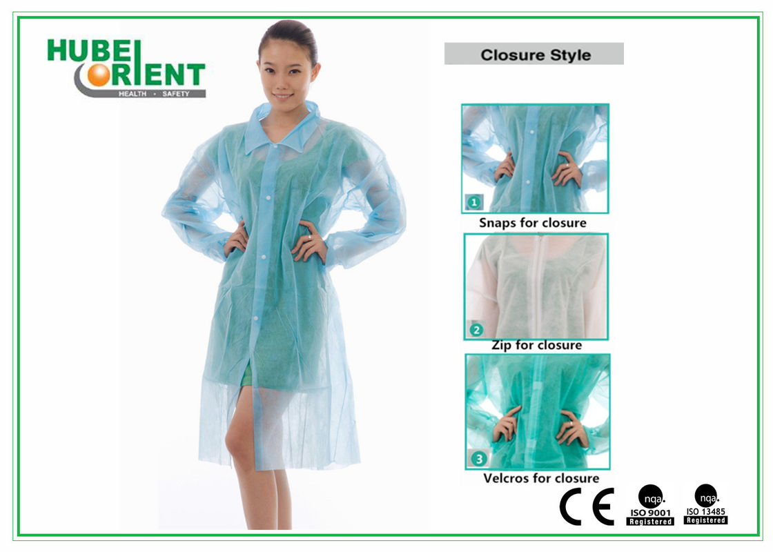 ISO13485 Hospital Disposable Lab Coats 40G/M2 With Snaps